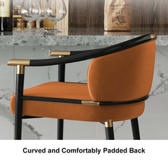 Modern Orange Velvet Bar Stool With Arms