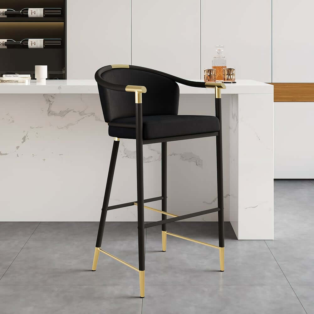 Modern Orange Velvet Bar Stool With Arms