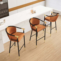 Modern Orange Velvet Bar Stool With Arms