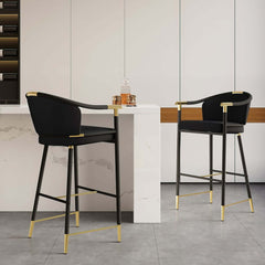 Modern Orange Velvet Bar Stool With Arms