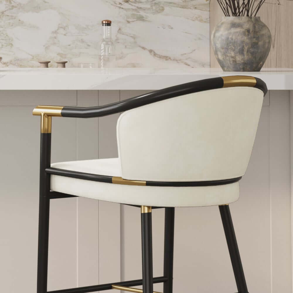 Modern Orange Velvet Bar Stool With Arms