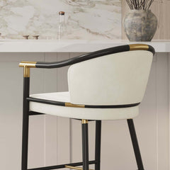 Modern Orange Velvet Bar Stool With Arms