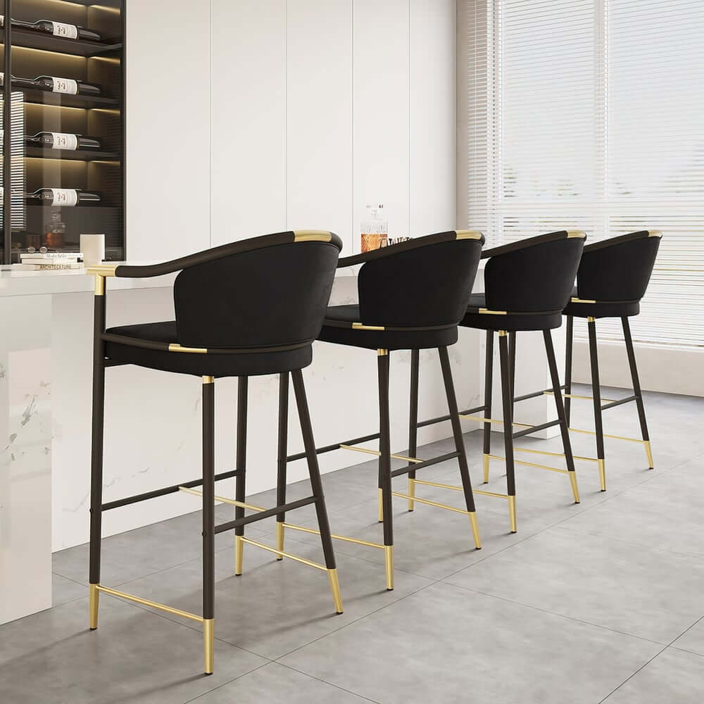 Modern Orange Velvet Bar Stool With Arms