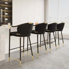 Modern Orange Velvet Bar Stool With Arms