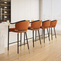 Modern Orange Velvet Bar Stool With Arms