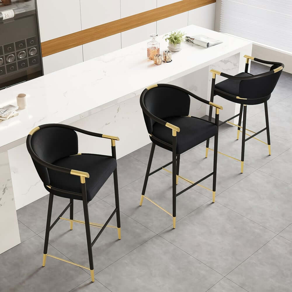 Modern Orange Velvet Bar Stool With Arms