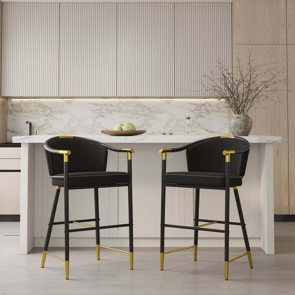 Modern Orange Velvet Bar Stool With Arms