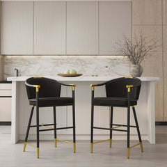 Modern Orange Velvet Bar Stool With Arms