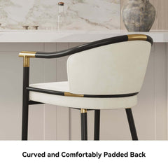 Modern Orange Velvet Bar Stool With Arms
