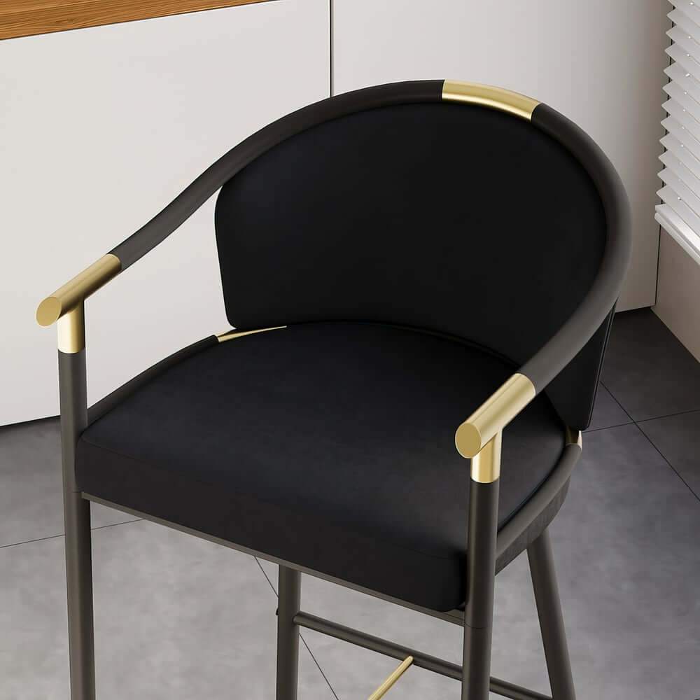 Modern Orange Velvet Bar Stool With Arms