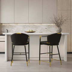 Modern Orange Velvet Bar Stool With Arms