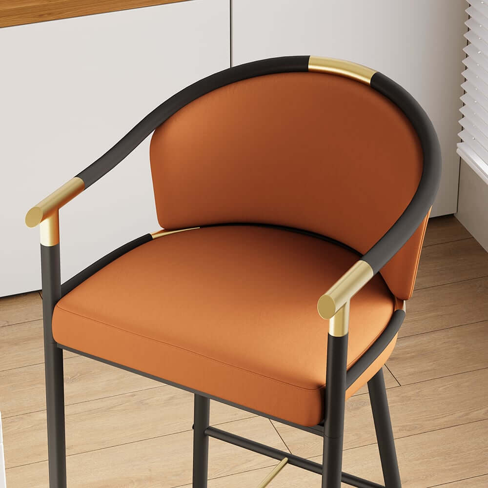 Modern Orange Velvet Bar Stool With Arms