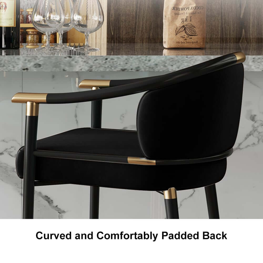Modern Orange Velvet Bar Stool With Arms