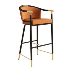 Modern Orange Velvet Bar Stool With Arms