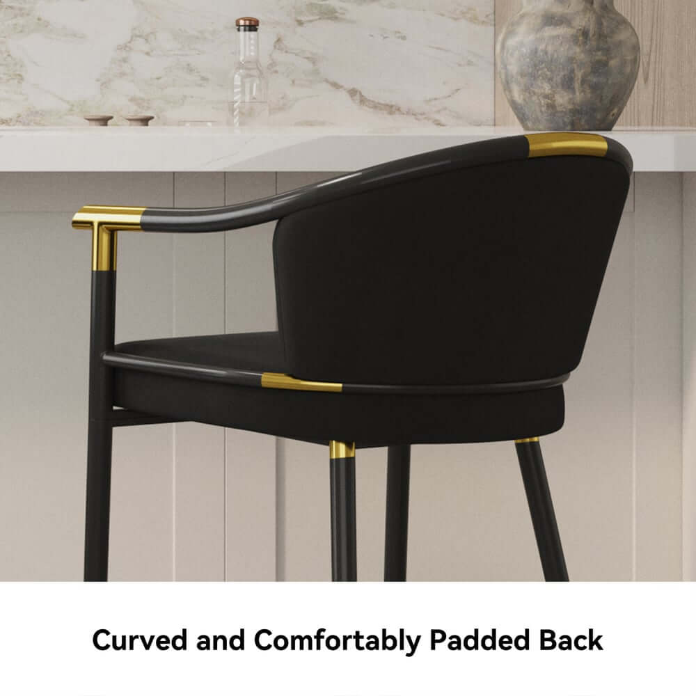 Modern Orange Velvet Bar Stool With Arms
