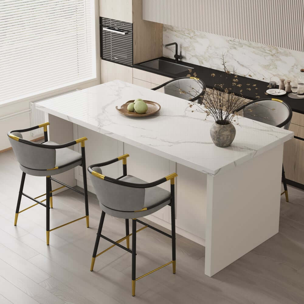 Modern Orange Velvet Bar Stool With Arms