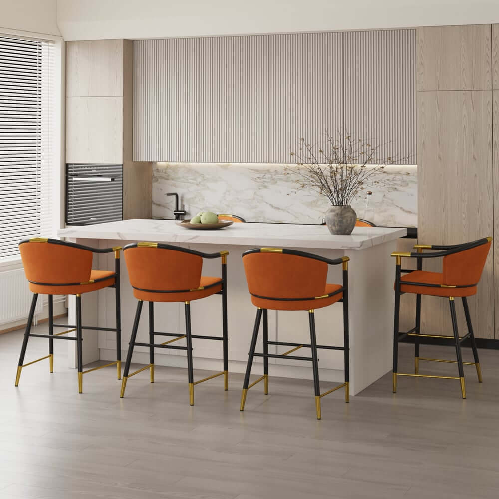 Modern Orange Velvet Bar Stool With Arms