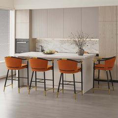 Modern Orange Velvet Bar Stool With Arms