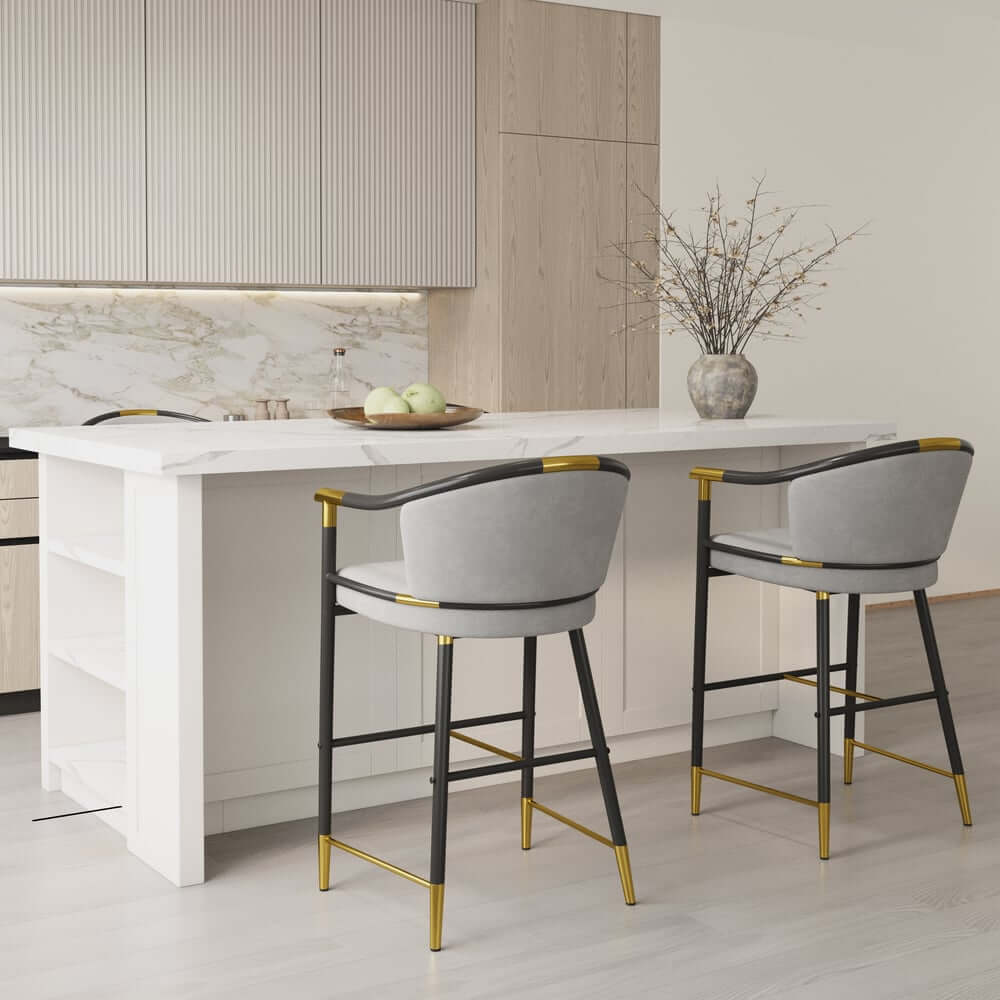 Modern Orange Velvet Bar Stool With Arms