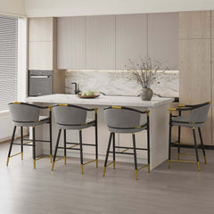Modern Orange Velvet Bar Stool With Arms