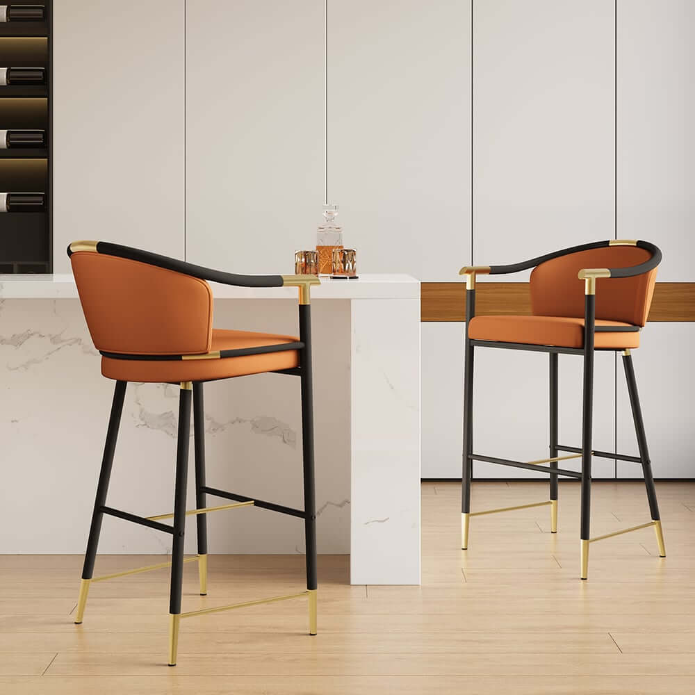 Modern Orange Velvet Bar Stool With Arms