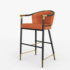 Modern Orange Velvet Bar Stool With Arms