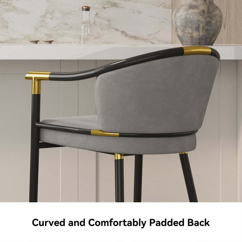 Modern Orange Velvet Bar Stool With Arms