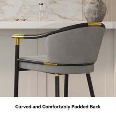 Modern Orange Velvet Bar Stool With Arms