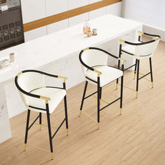 Modern Orange Velvet Bar Stool With Arms
