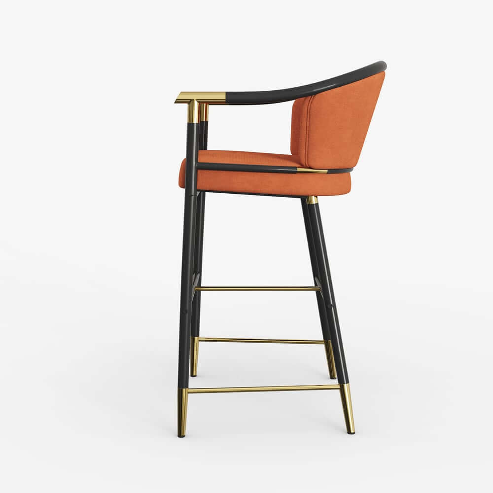 Modern Orange Velvet Bar Stool With Arms
