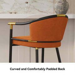 Modern Orange Velvet Bar Stool With Arms