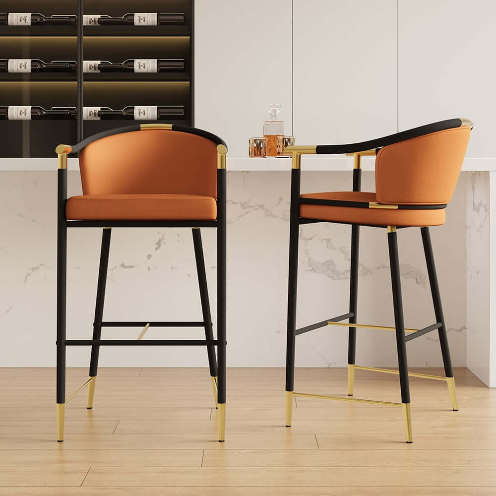 Modern Orange Velvet Bar Stool With Arms