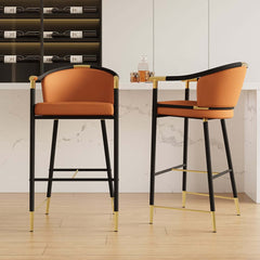 Modern Orange Velvet Bar Stool With Arms