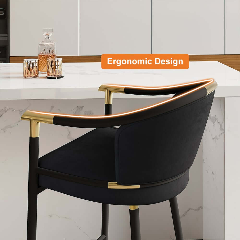 Modern Orange Velvet Bar Stool With Arms