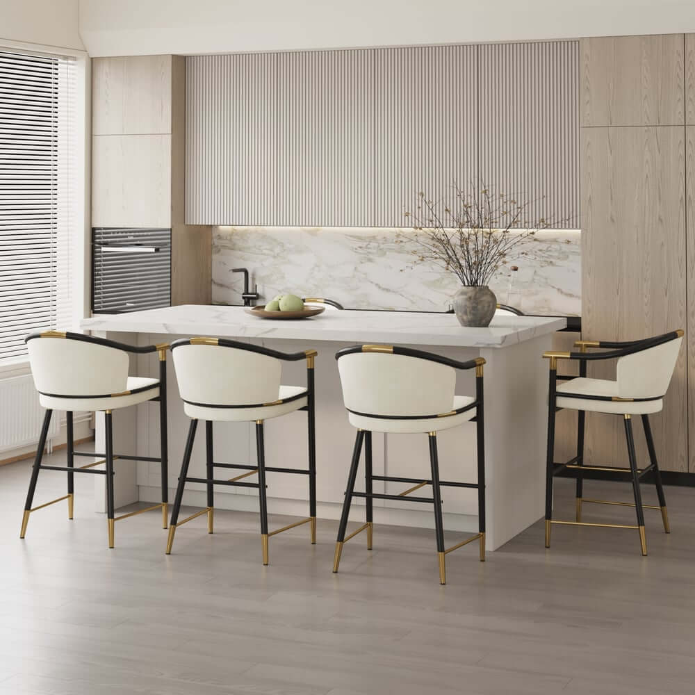 Modern Orange Velvet Bar Stool With Arms