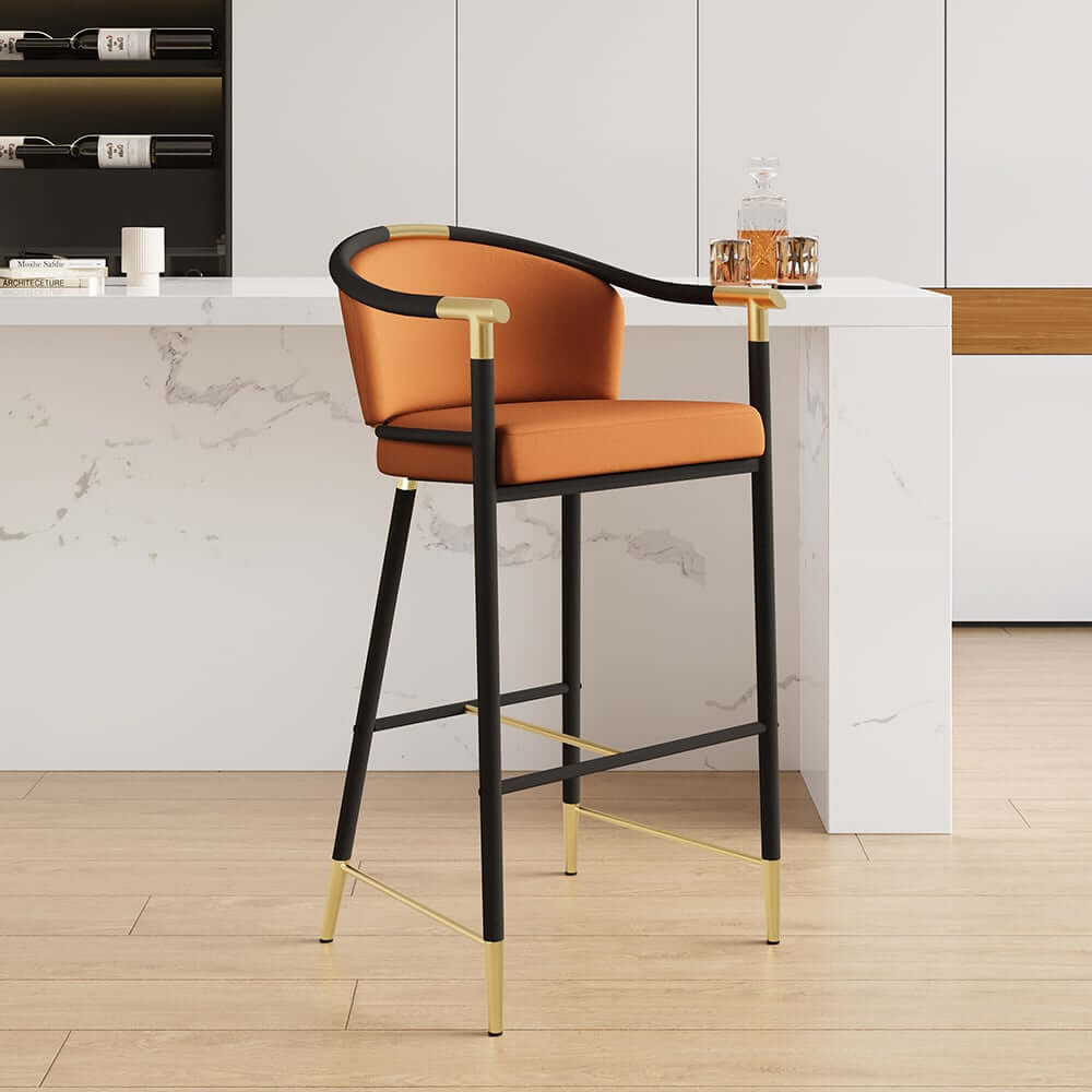 Modern Orange Velvet Bar Stool With Arms