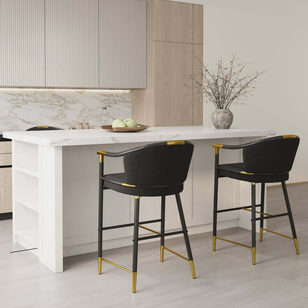Modern Orange Velvet Bar Stool With Arms