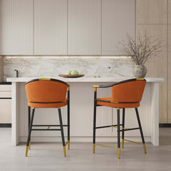 Modern Orange Velvet Bar Stool With Arms
