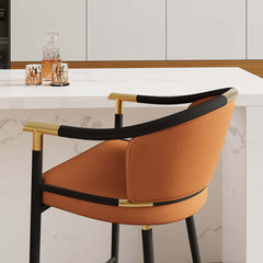 Modern Orange Velvet Bar Stool With Arms