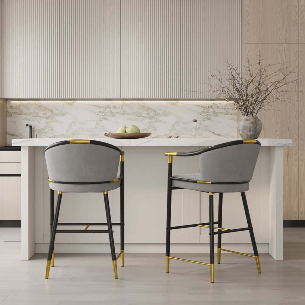 Modern Orange Velvet Bar Stool With Arms
