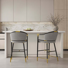 Modern Orange Velvet Bar Stool With Arms