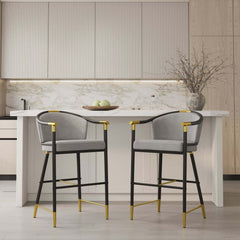 Modern Orange Velvet Bar Stool With Arms