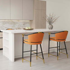 Modern Orange Velvet Bar Stool With Arms