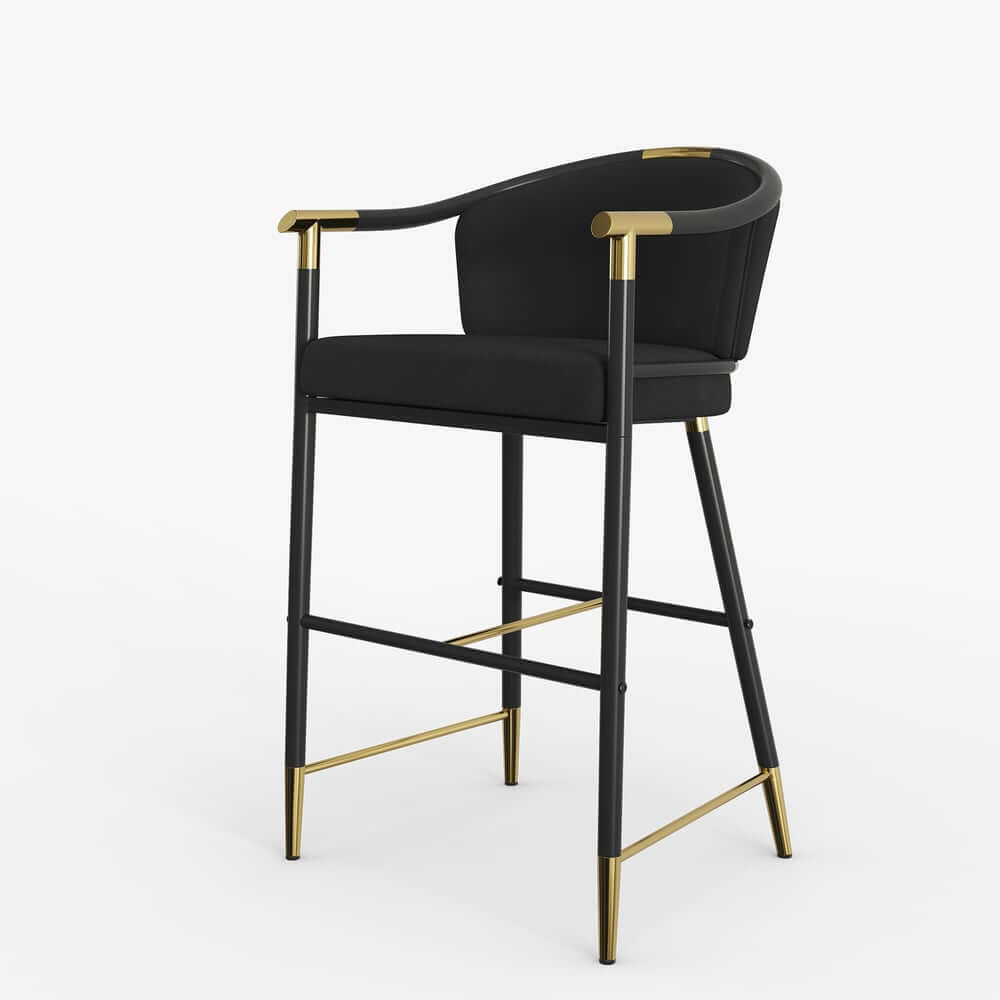 Modern Orange Velvet Bar Stool With Arms