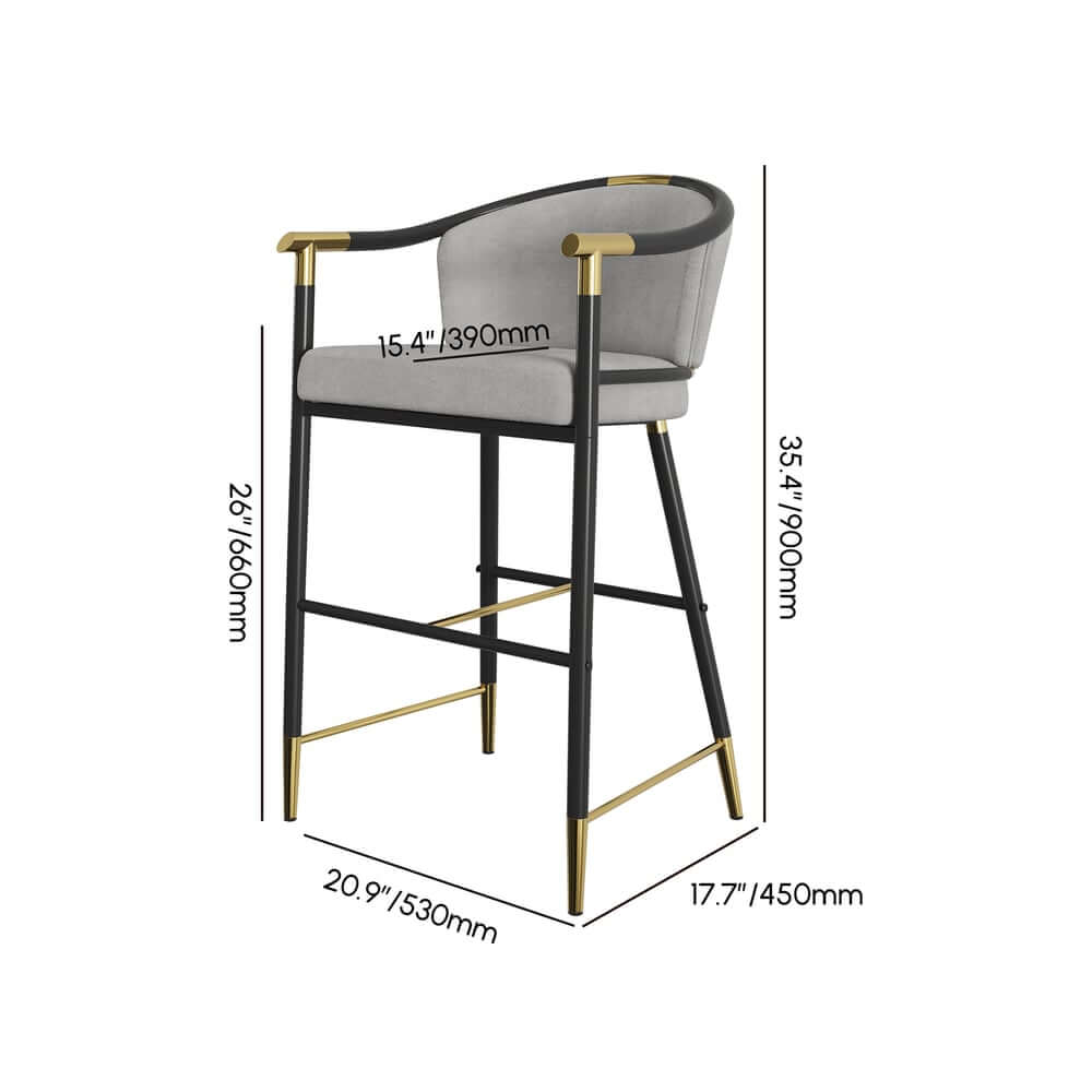 Modern Orange Velvet Bar Stool With Arms Dimensions