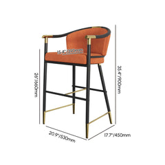 Modern Orange Velvet Bar Stool With Arms Dimensions