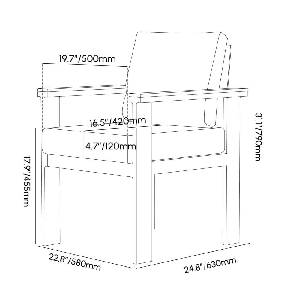 Modern Outdoor Dining Chairs Set with Aluminum Frame and Cushions Dimensions