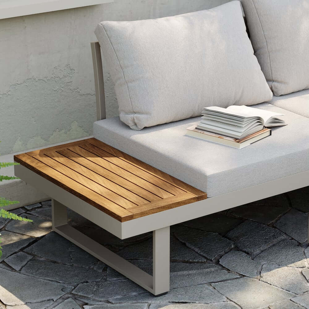 Modern Outdoor Sectional Sofa and Table Set with Acacia Wood