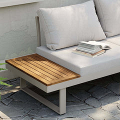 Modern Outdoor Sectional Sofa and Table Set with Acacia Wood