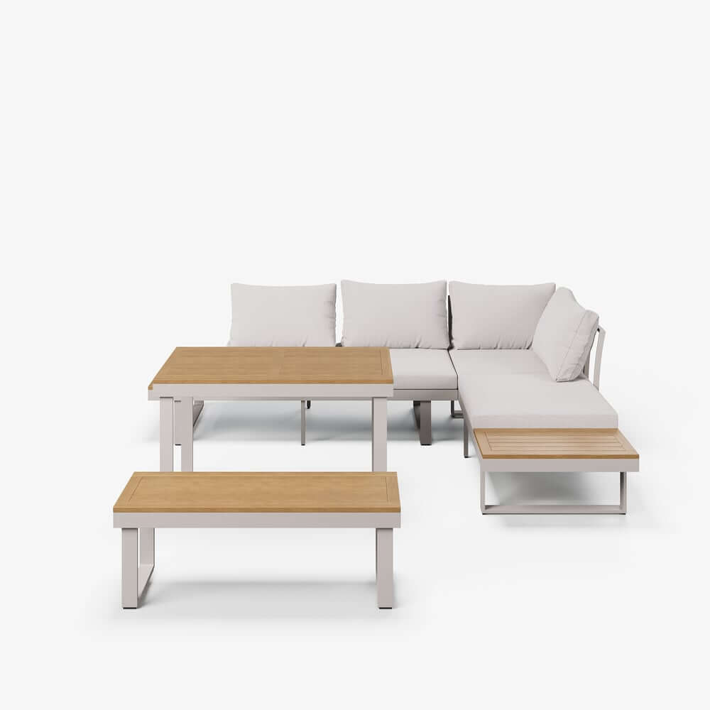 Modern Outdoor Sectional Sofa and Table Set with Acacia Wood